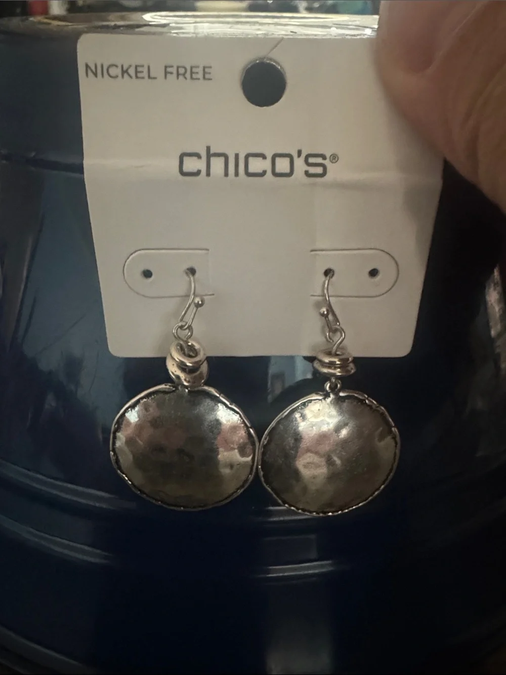 Chico's Shiny Silver Disc Drop Earrings